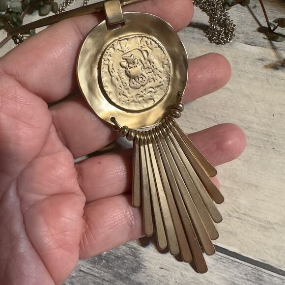 Chico's Brushed Gold Stella Bold Medallion Statement Necklace - Picture 3 of 6